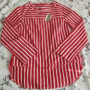 jcrew funnelneck striped shirt red / white  xs